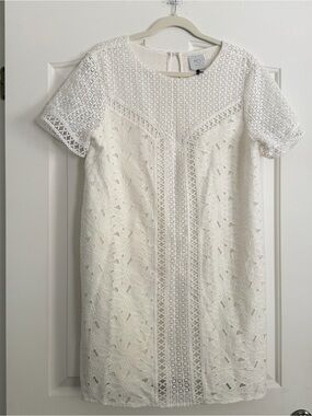 Anthropologie HD in Paris White Lace Shift Dress Size L Crochet Eyelet